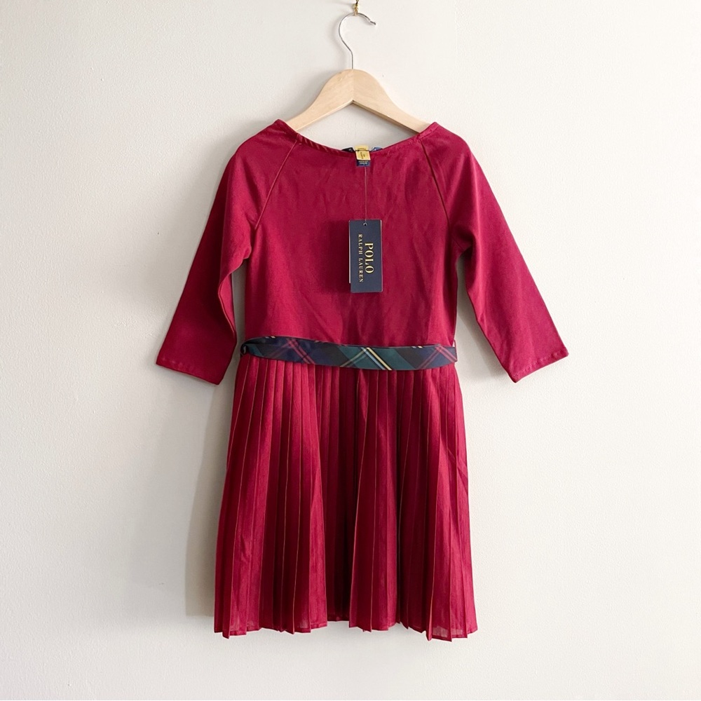 NWT Polo Ralph Lauren Girls Dress Size 6 Red Pleated Skirt Cotton Knit Holiday - Picture 2 of 9